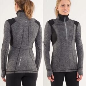 Lululemon Gray Black Quarter Zip Run Your Heart Out Pullover Women's size 2